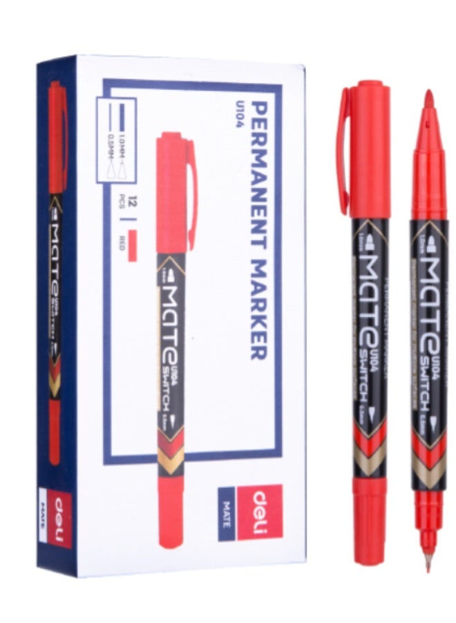 قلم تحديد دائم ذو رأسين من ديلي EU10440 أحمر (1x12)