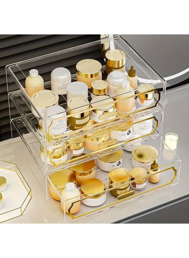 Transparent White Clear Stackable Makeup Organizer Box With Large Capacity Drawers - Image 3