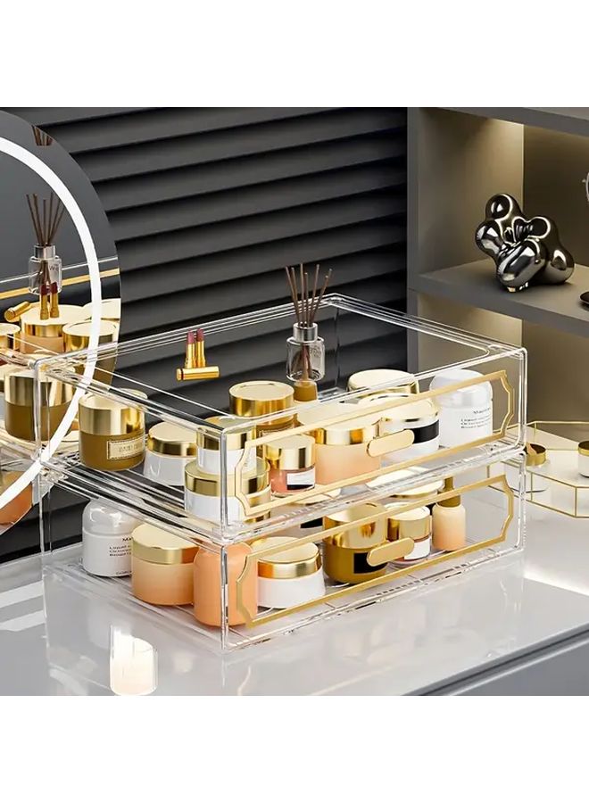 Transparent White Clear Stackable Makeup Organizer Box With Large Capacity Drawers - Image 2