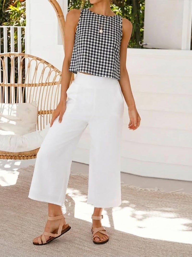 IDEALSANXUN Gingham Tank Top for Women 2026 Cotton Linen Cute Crop Summer Tops Sleeveless Plaid Shirts Blouses Beach Vacation Clothes, Black, XS - Image 3
