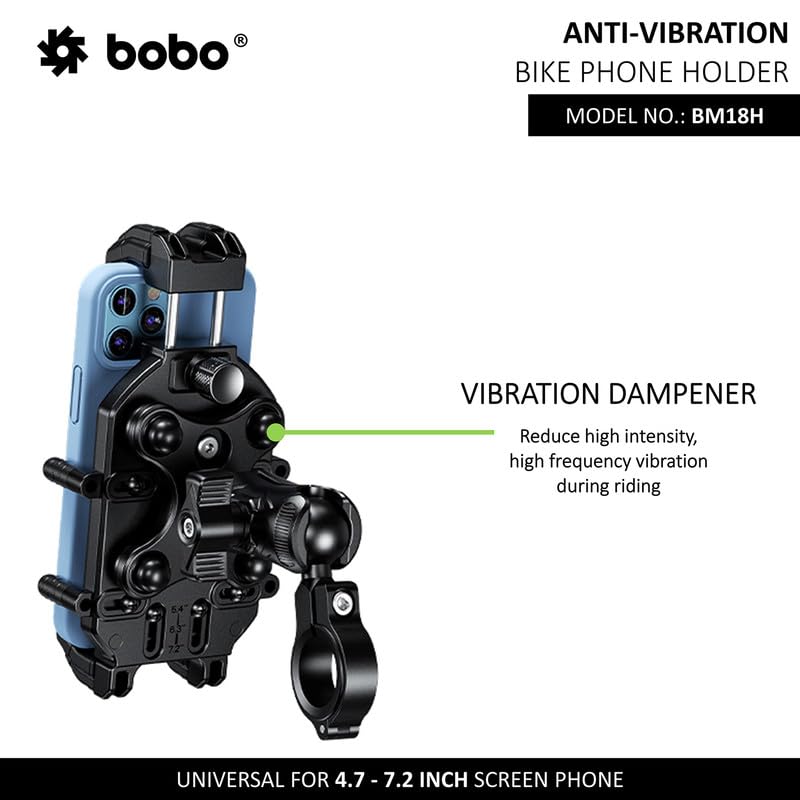 Bobo BM18H PRO Handlebar Anti-Vibration Anti-Theft Waterproof Bike/Motorcycle/Scooter Mobile Phone Holder Mount with Fast 15W Wireless & USB-C Charger, Ideal for Maps and GPS Navigation (Black) - Image 2