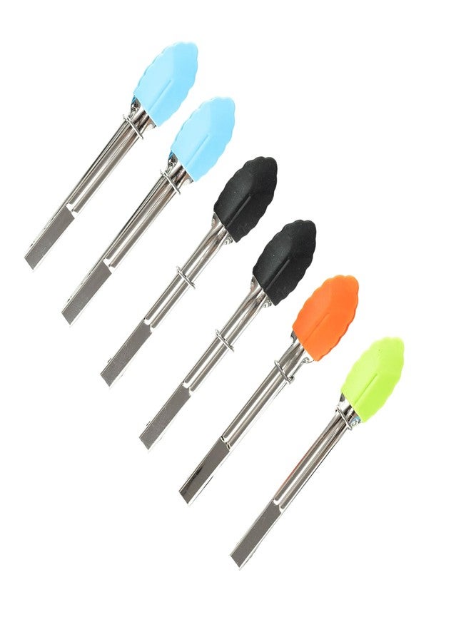Anphly Silicone Serving Tongs Food Clamp BBQ Grill Tongs 7 inches Stainless Steel Silicone Bread Steak Clamps Baking Small Pincers 6PCS - Image 1
