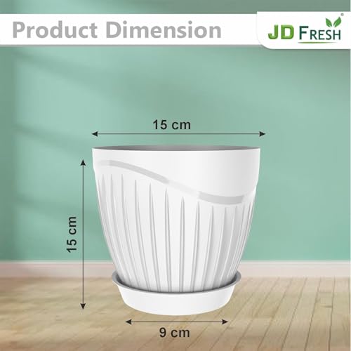JD FRESH 5 Pack Plastic Round Flower Pots with Drainage & Bottom Tray/Lightweight, UV & Weather Resistant/6.5 Inch Planters for Indoor/Outdoor/Home/Terrace/Balcony/Garden Plant Pots - (White) - Image 2