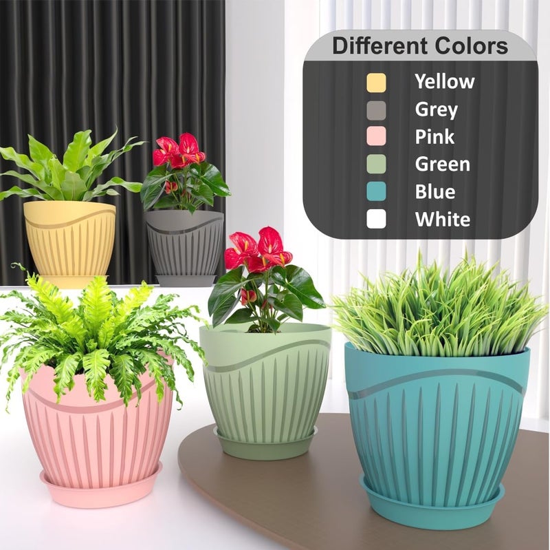 JD FRESH 5 Pack Plastic Round Flower Pots with Drainage & Bottom Tray/Lightweight, UV & Weather Resistant/6.5 Inch Planters for Indoor/Outdoor/Home/Terrace/Balcony/Garden Plant Pots - (White) - Image 3
