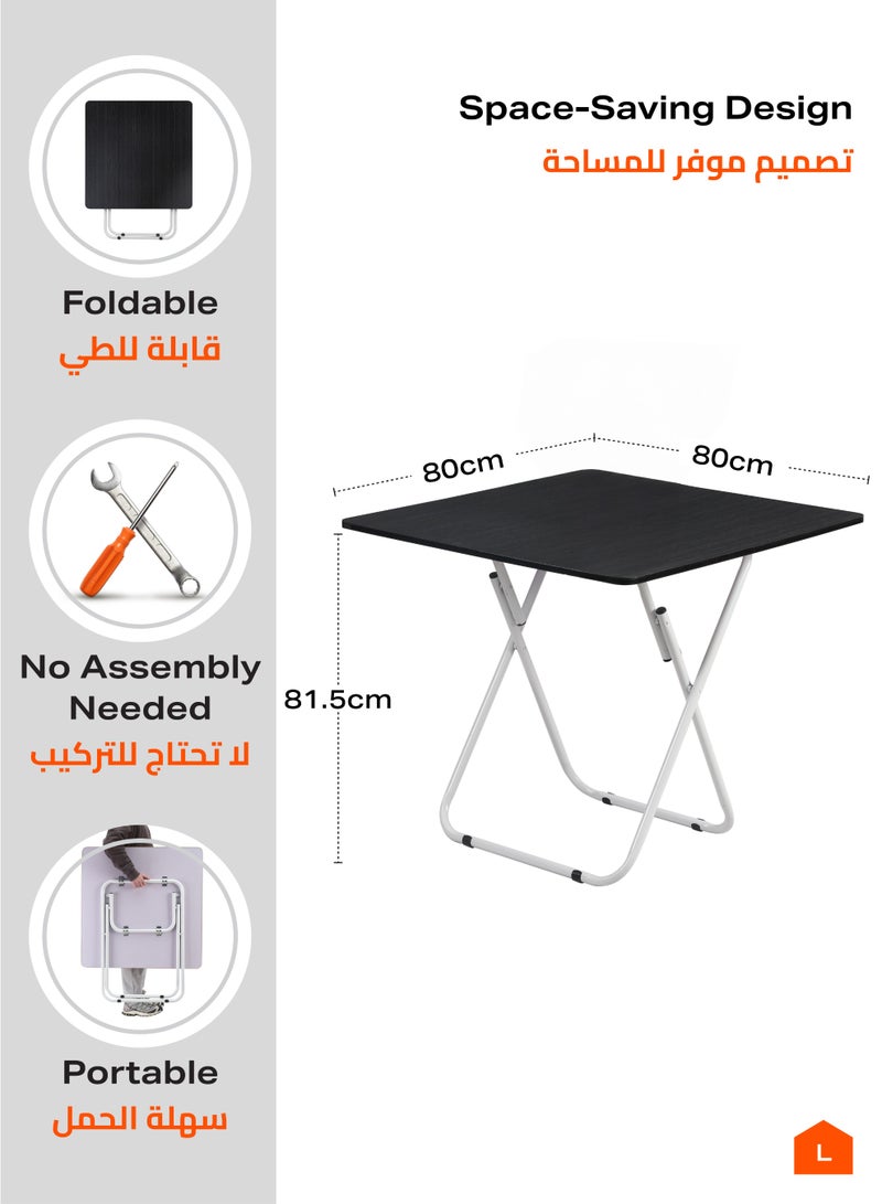 لوازم طاولة مربعة قابلة للطي - 80×80×81.5 سم، أسود - طاولة عملية وقابلة للحمل بتصميم متين وسطح سهل التنظيف مع إطار حديدي - مثالية للمساحات الصغيرة، غرف المعيشة، والاستخدام الخارجي - Image 2