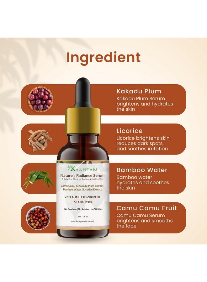 Kaantam Natural Vitamin C Face Serum for Glowing Skin | Enriched with Camu Camu, Kakadu Plum & Bamboo Water | Hydrating & Brightening Serum | 30ml - Image 3