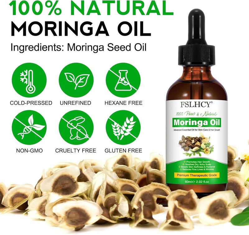 FSLHCY Moringa Oil 60 ml Moringa Oil for Hair, Skin Care, Nourishes Scalp, Stimulates Hair Growth, Anti-Aging, Nourishes and Repairs the Skin - Image 2