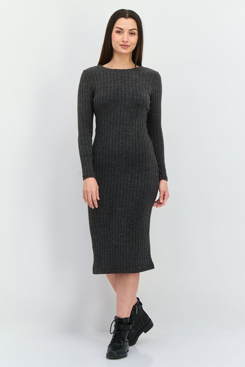 Aqua Women Ribbed Sweater Dress, Heather Grey - Image 1