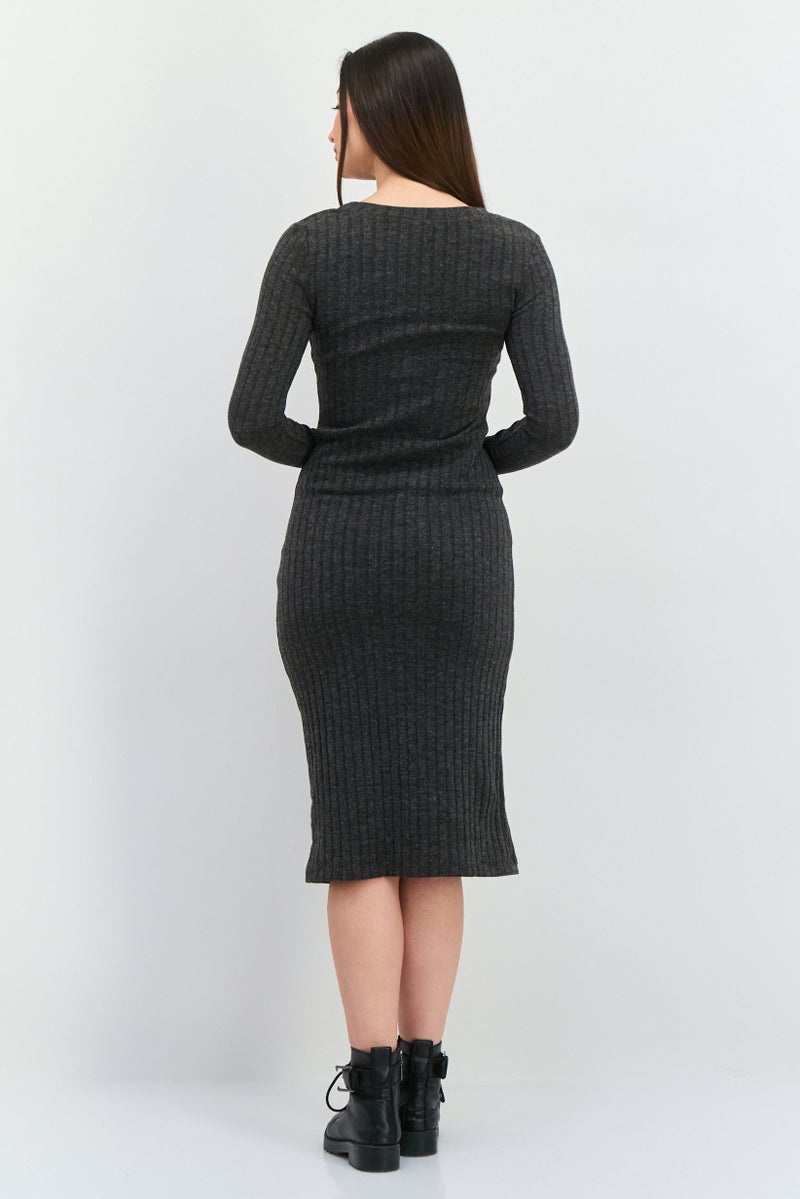 Aqua Women Ribbed Sweater Dress, Heather Grey - Image 4