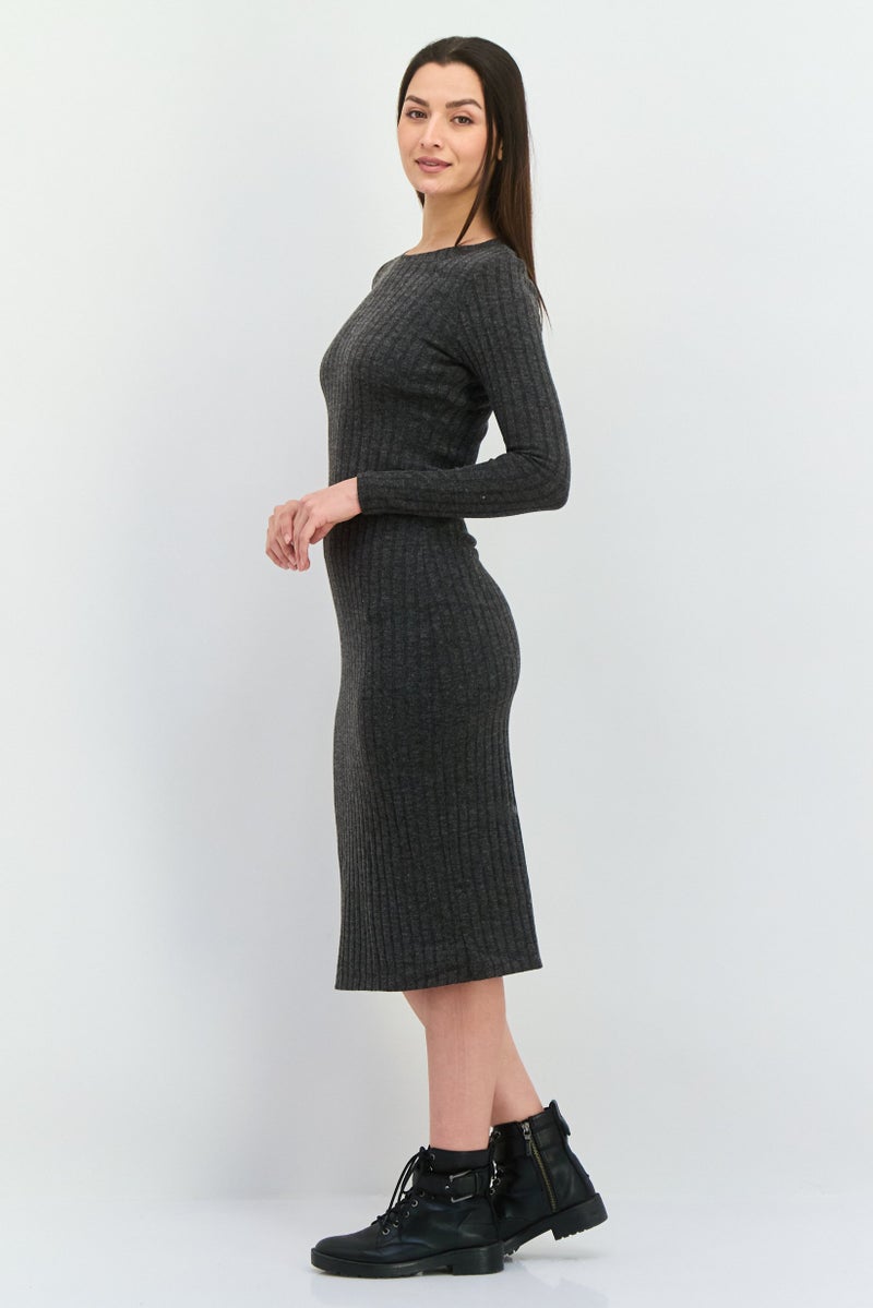 Aqua Women Ribbed Sweater Dress, Heather Grey - Image 3