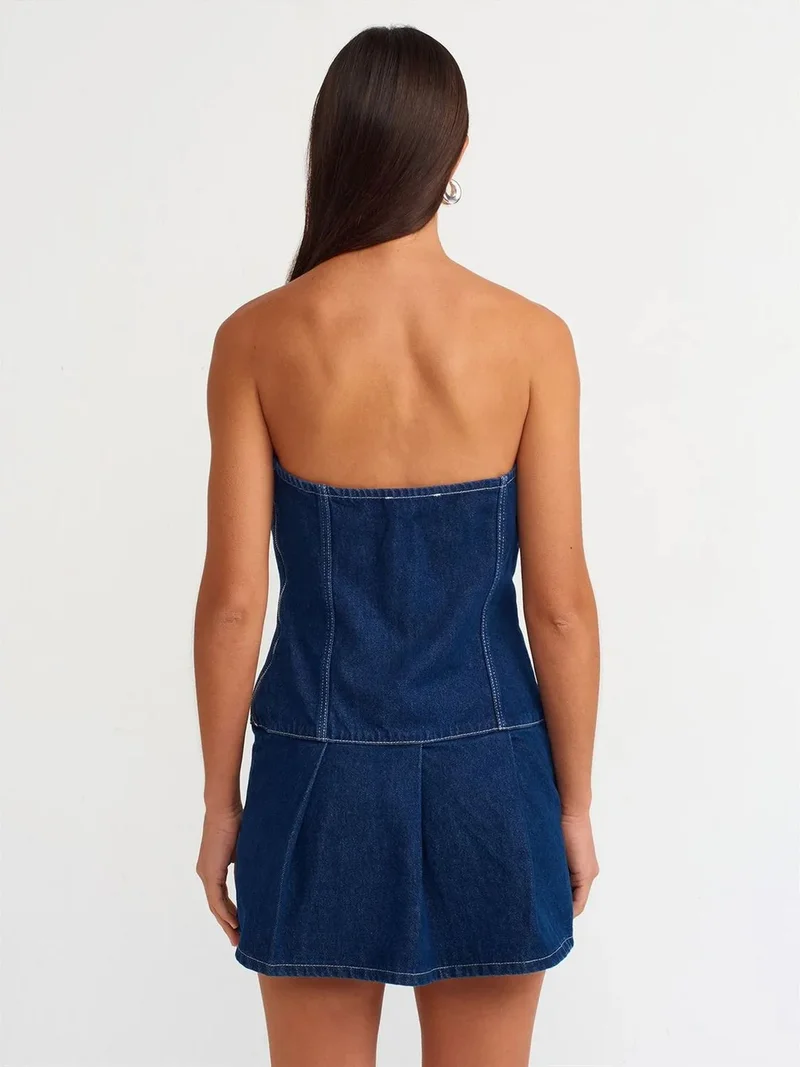 ديلفين Dilvin Strapless Mini Denim Dress With Belt