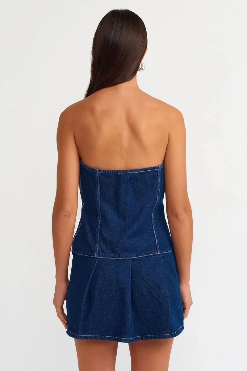 ديلفين DILVIN Strapless Mini Denim Dress With Belt
