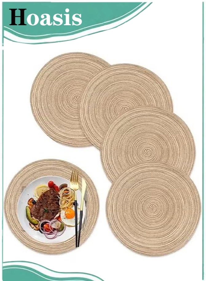 Hoasis Round Braided Placemats 15 Inch Round Table Mats Set Of 5 For Dining Tables Natural Woven Heat Resistant Place Mats (Round Beige) - Image 1