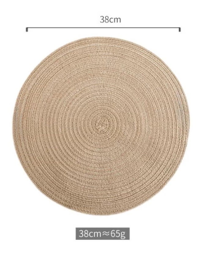 Hoasis Round Braided Placemats 15 Inch Round Table Mats Set Of 5 For Dining Tables Natural Woven Heat Resistant Place Mats (Round Beige) - Image 2