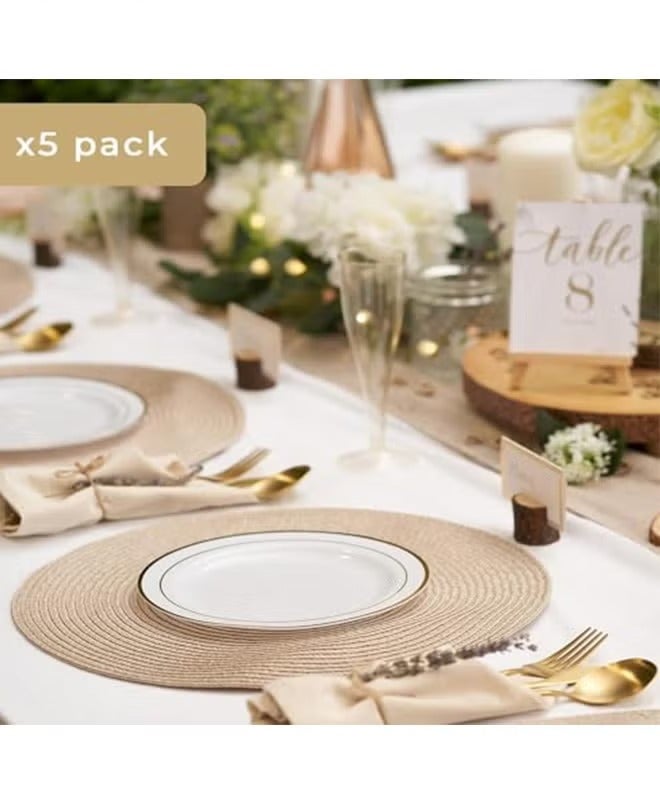 Hoasis Round Braided Placemats 15 Inch Round Table Mats Set Of 5 For Dining Tables Natural Woven Heat Resistant Place Mats (Round Beige) - Image 3