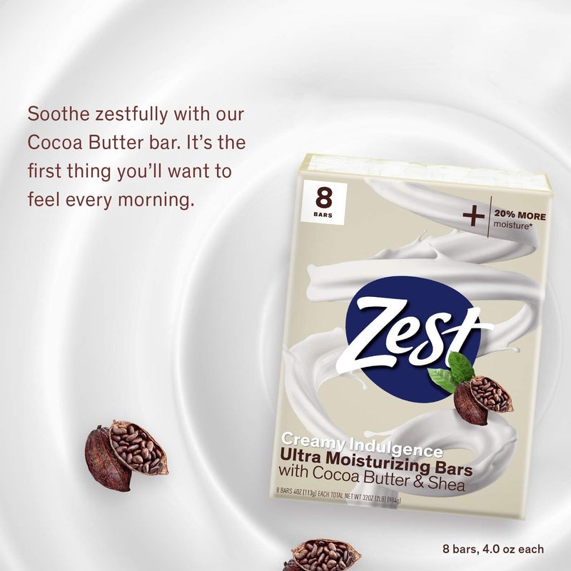 Zest Bar Soap - 8 Bars - Enriched With Cocoa Butter And Shea for Ultra Moisturizing Cleansing - Leaves Your Body Feeling Silky Smooth And Deeply Moisturized - Image 2