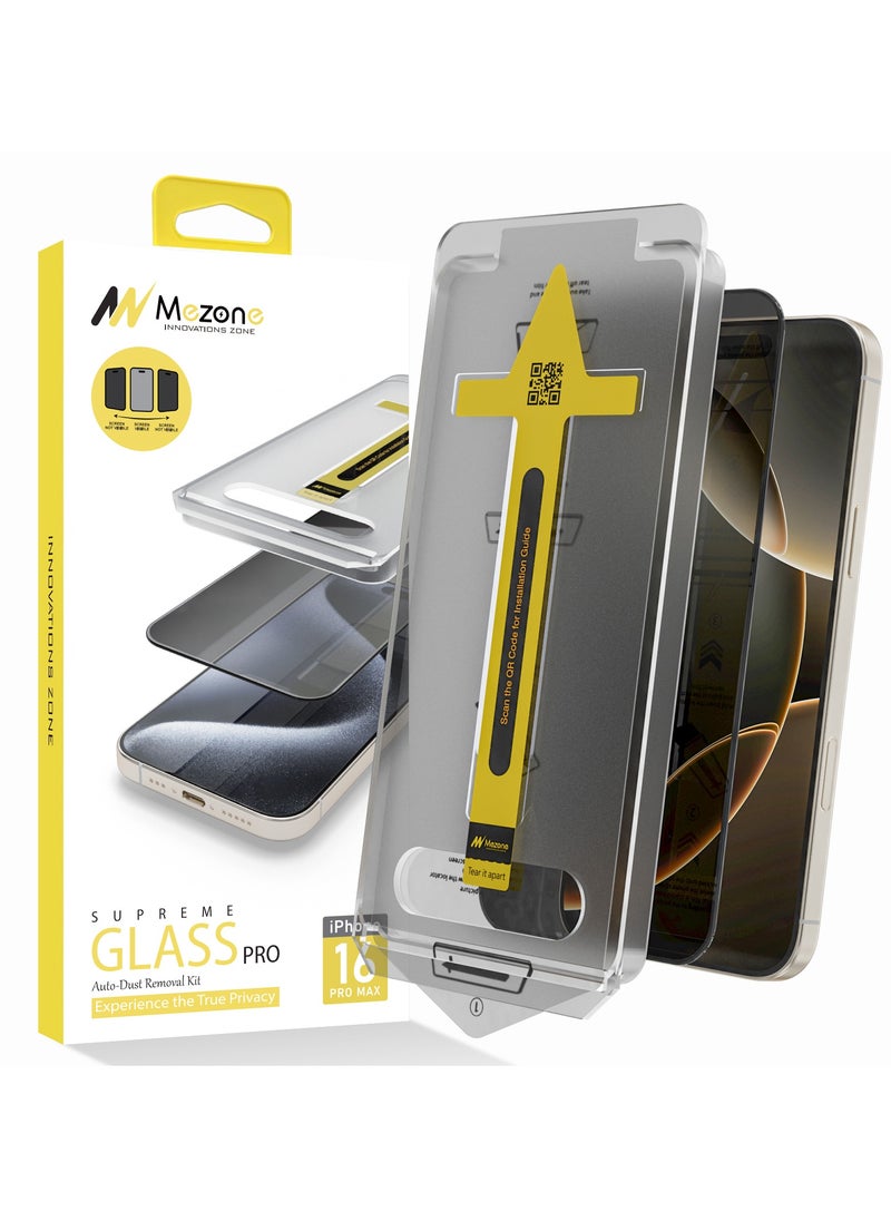 Mezone iPhone 16 Pro Privacy Screen Protector With Auto Alignment Kit Free Hand Easy Installation Frame Anti-Spy & Privacy Protection Anti-Fingerprint & Bubble Free, Case Friendly 9H Privacy Tempered Glass, Black  - Image 1