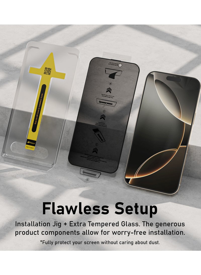 Mezone iPhone 16 Pro Privacy Screen Protector With Auto Alignment Kit Free Hand Easy Installation Frame Anti-Spy & Privacy Protection Anti-Fingerprint & Bubble Free, Case Friendly 9H Privacy Tempered Glass, Black  - Image 3