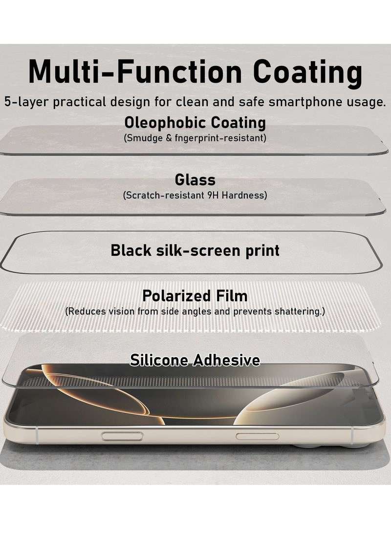 Mezone iPhone 16 Pro Privacy Screen Protector With Auto Alignment Kit Free Hand Easy Installation Frame Anti-Spy & Privacy Protection Anti-Fingerprint & Bubble Free, Case Friendly 9H Privacy Tempered Glass, Black  - Image 5
