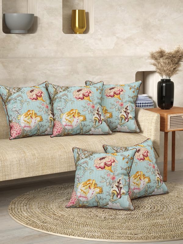 EasyGoods India Premium Cotton Cushion Covers 16x16 Inch | Soft Durable Fabric | Elegant Printed Covers for Sofa & Living Room | Hidden Zipper | Set of 5 - Image 1