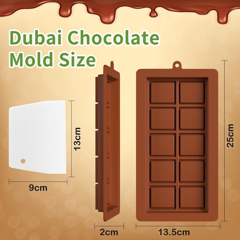 ROMINVIC Dubai Chocolate Mold 2 Pack,0.79 Inch Deep Large and Thick Silicone Chocolate Bar Molds and scraper for Stuffed Bar,Big Chocolate Candy Bar Mold for Filling Knafeh Pistachio Kit - Image 2