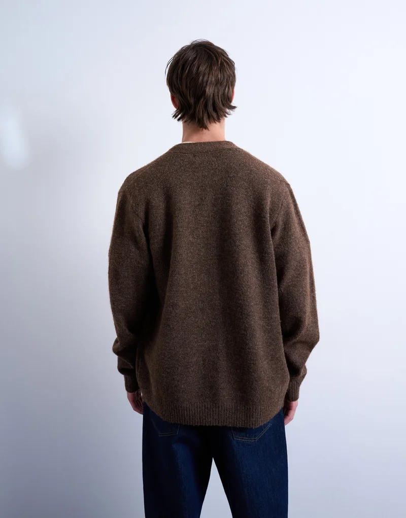 TOPMAN Oversize V Neck Cardigan In Brown