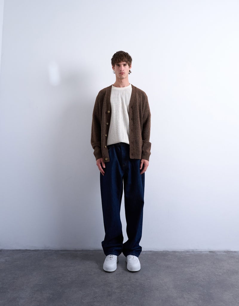 TOPMAN Oversize V Neck Cardigan In Brown - Image 5