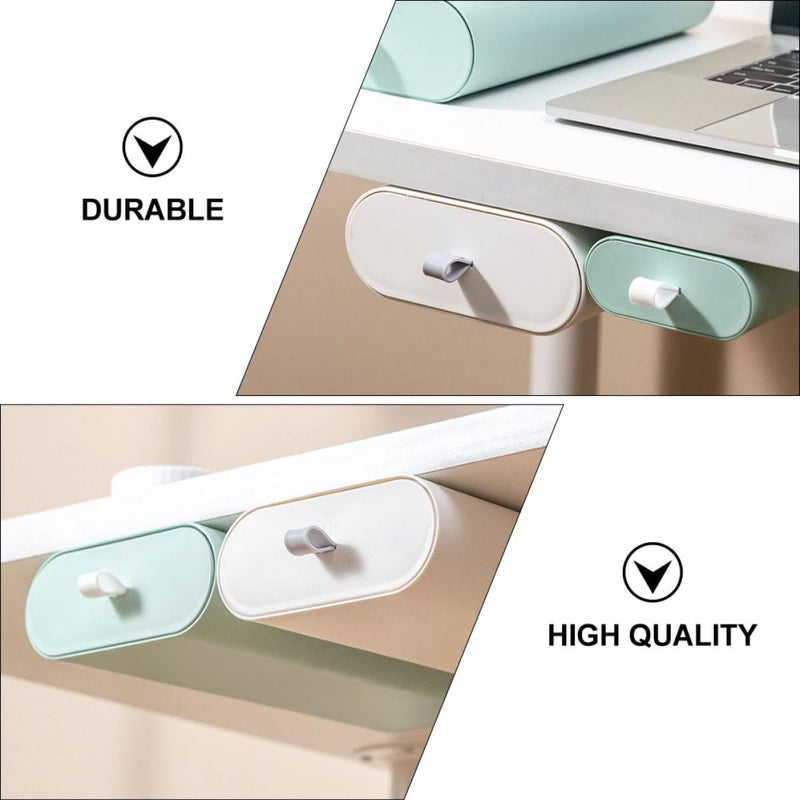 4 Pcs Small Adhesive Drawer Organizer for Office Desktop Pastel Yellow and Sage - Image 4