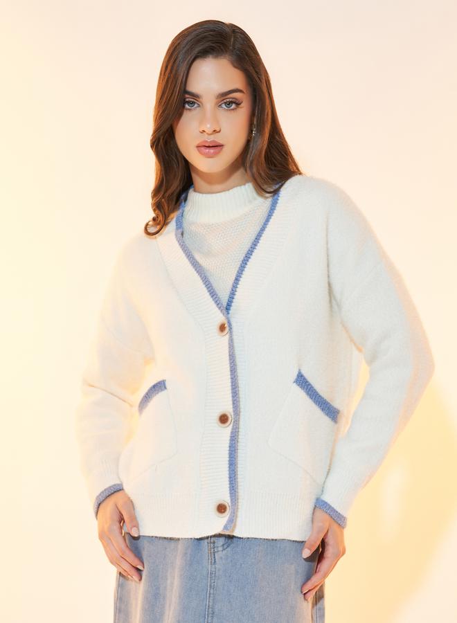 تايك تو كارديجان بجيب أمامي وتفاصيل مُتباينة - Image 1