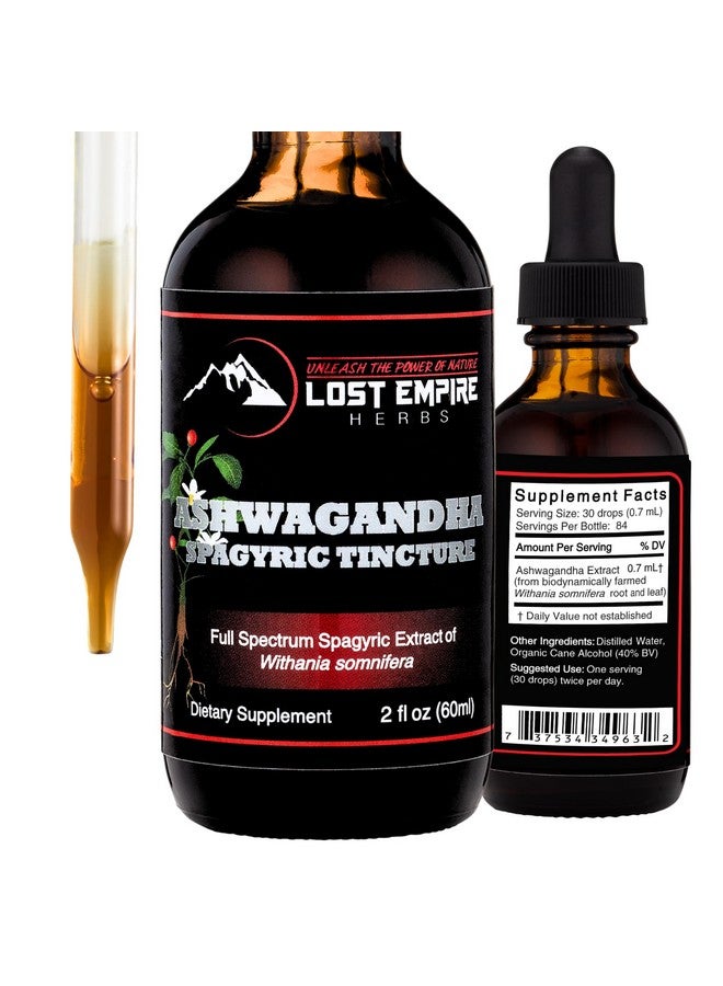 LOST EMPIRE HERBS UNLEASH THE POWER OF NATURE LOST EMPIRE HERBS UNLEASH THE POWER OF NATURE Ashwagandha Spagyric Tincture - Liquid Drops Root Extract for Men, Women, Sleep, Cortisol - Best Ashwagandha Supplement USA Grown Organic (2 fl oz)  - Image 1