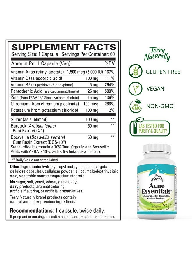 Terry Naturally Acne Essentials 60 Vegan Capsules Skin Support Supplement Reduces Occasional Breakouts Promotes Clear Fresh Skin Nongmo Glutenfree 60 Servings  - Image 4