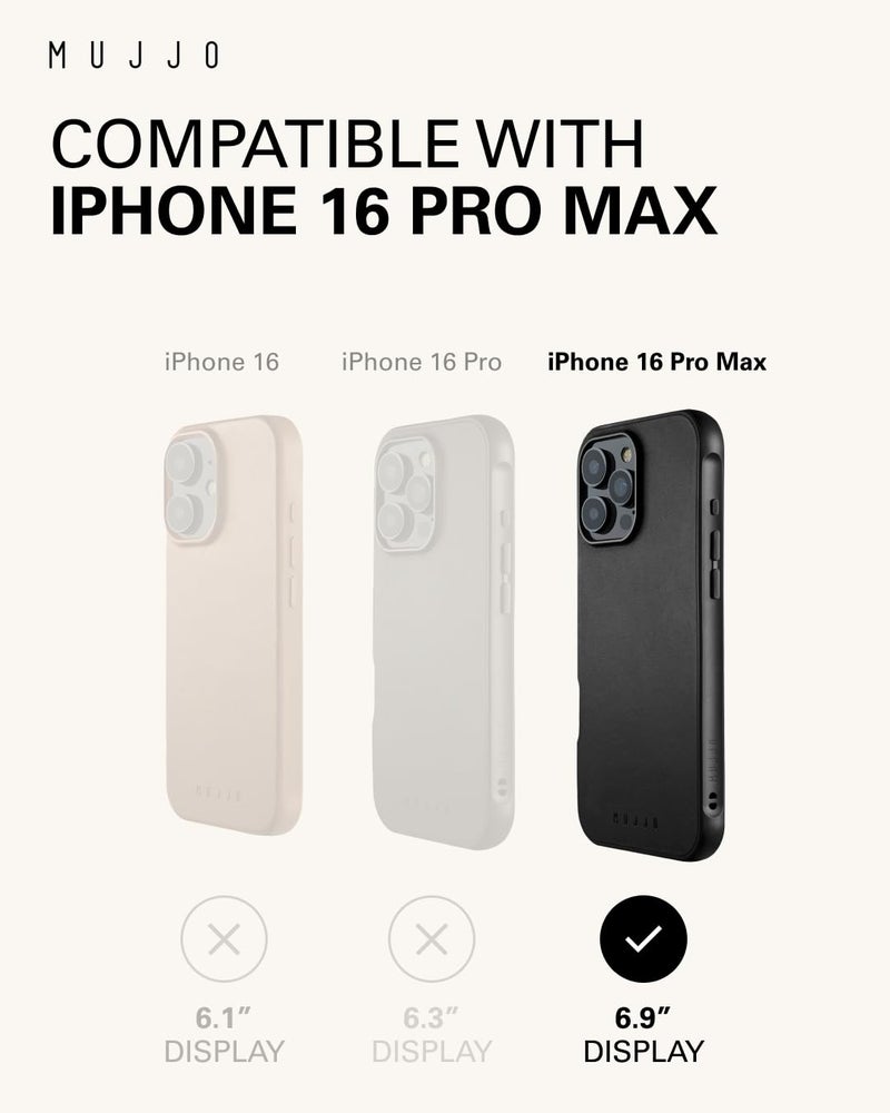 Mujjo Shield Case for iPhone 16 Pro Max – Ultra-Thin Premium Velore Leather Case – MagSafe Compatible – Military-Grade Drop Protection for Ultimate Impact Resistance - Black - Image 5