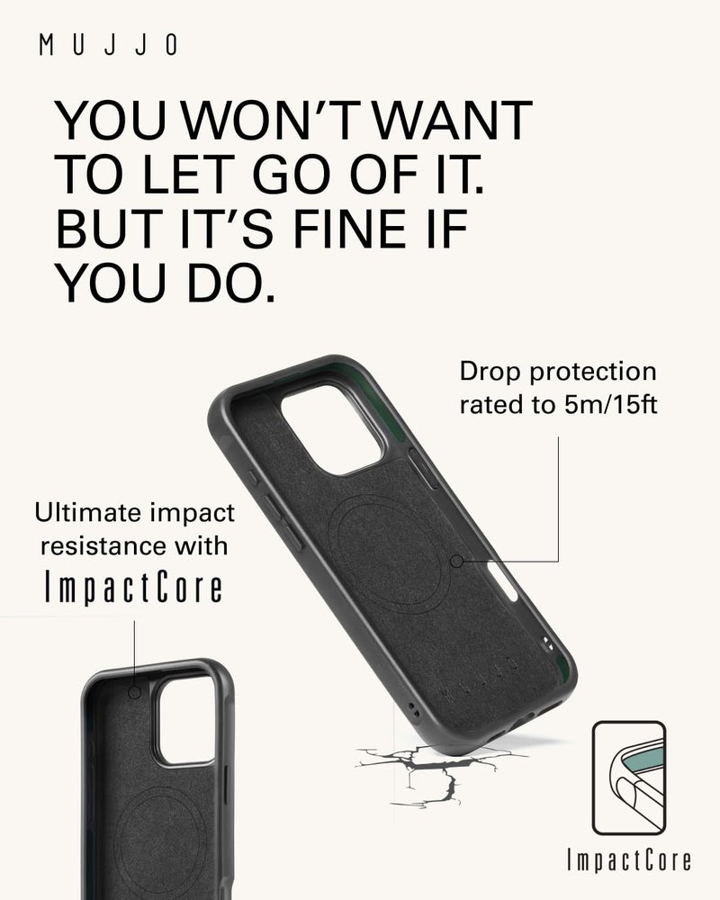 Mujjo Shield Case for iPhone 16 Pro Max – Ultra-Thin Premium Velore Leather Case – MagSafe Compatible – Military-Grade Drop Protection for Ultimate Impact Resistance - Black - Image 3