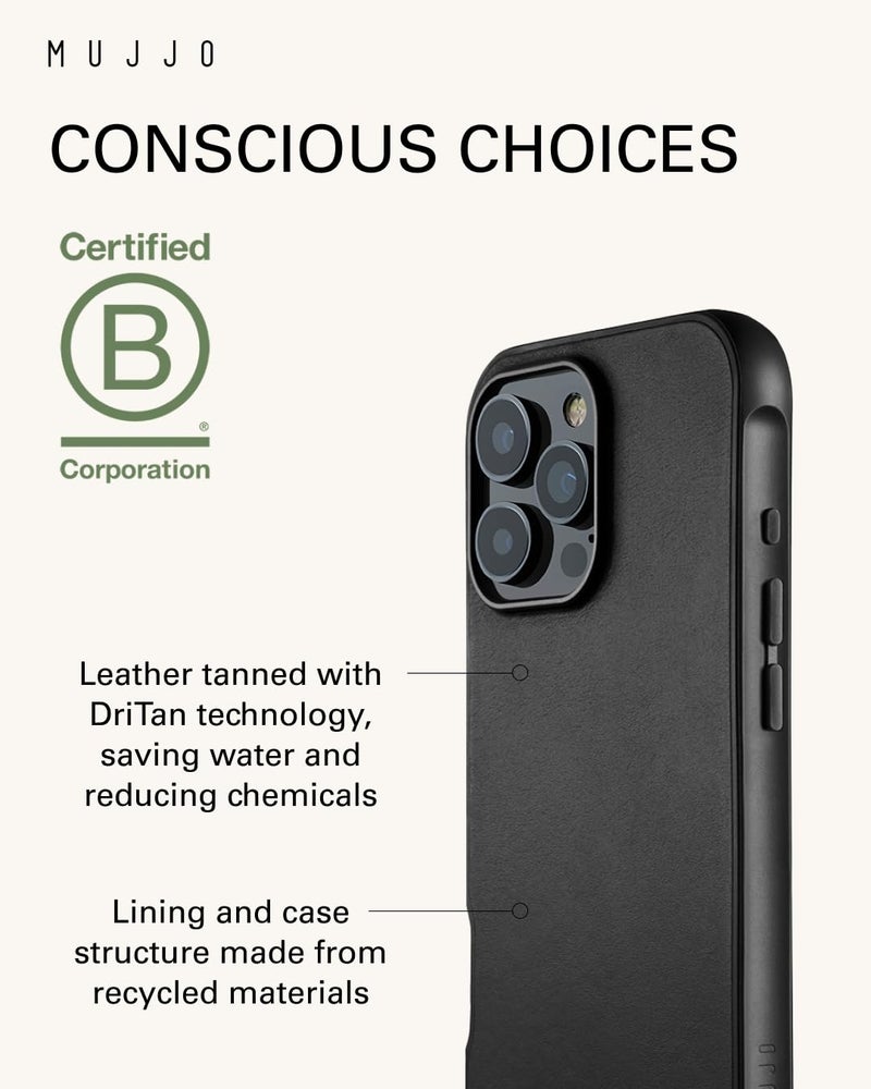 Mujjo Shield Case for iPhone 16 Pro Max – Ultra-Thin Premium Velore Leather Case – MagSafe Compatible – Military-Grade Drop Protection for Ultimate Impact Resistance - Black - Image 4