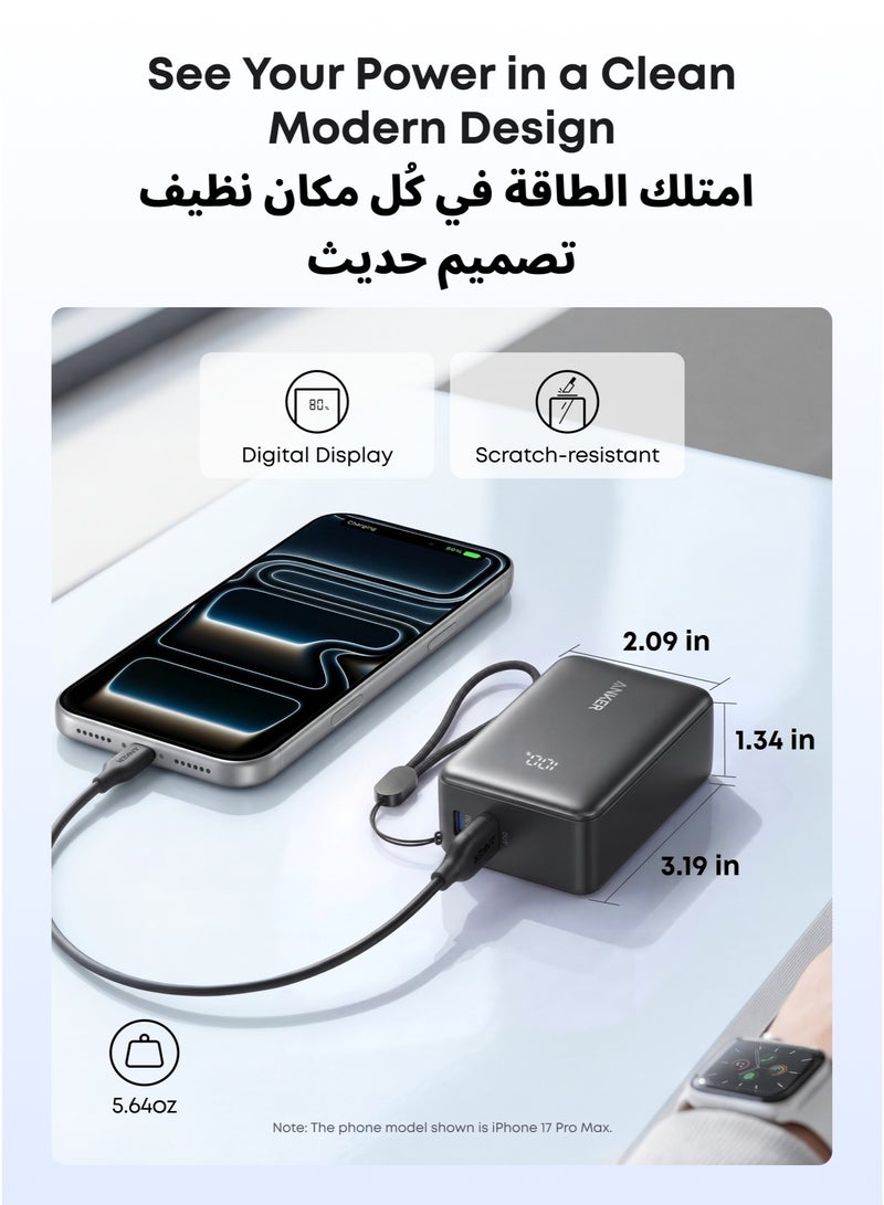 أنكر Anker Zolo Power Bank, 5,000mAh 15W 2-Port 15W Fast Charging Portable Charger, Compact Size with Digital Display, IECEE CB Certified Safety for iPhone 17 / 16, iPad, AirPods, Samsung, and More black - Image 2
