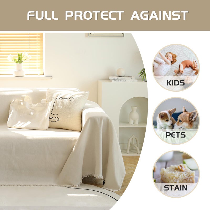 MEETSKY Couch Cover Sectional Sofa Covers Washable Chenille Couch Covers for 2 Cushion L Shape Sofa Slipcover Multi-Use Furniture Protector for Dogs Pets, 71" x 118", Beige - Image 3