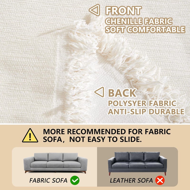 MEETSKY Couch Cover Sectional Sofa Covers Washable Chenille Couch Covers for 2 Cushion L Shape Sofa Slipcover Multi-Use Furniture Protector for Dogs Pets, 71" x 118", Beige - Image 4