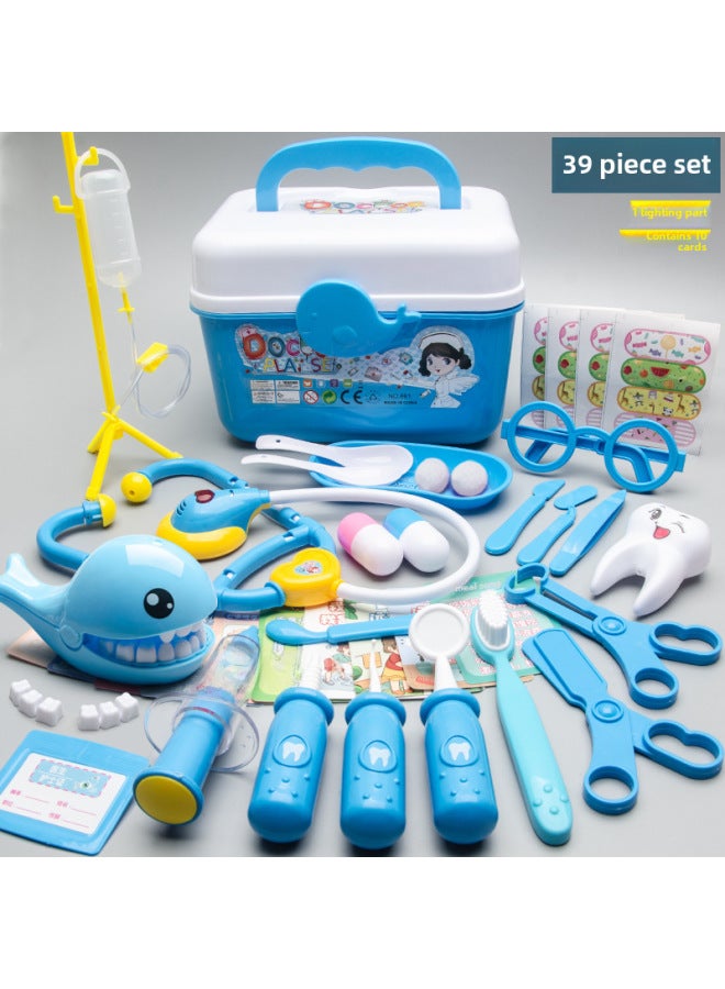 مجموعة ألعاب الطبيب للأطفال، صندوق الأدوات الطبية، سماعة الطبيب، حقن الطفل، سيارة إسعاف طبية - اللون: W مجموعة ألعاب الطبيب مكونة من 39 قطعة أزرق/22*13*17.5 سم-500 جرام - Image 1