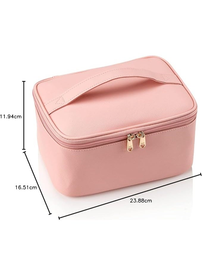 Makeup Bag, Portable Cosmetic Bag, Large Capacity Travel Makeup Case Organizer,  pink Makeup Bags For Women Toiletry Bag for Girls Traveling With Handle and Divider - Image 2