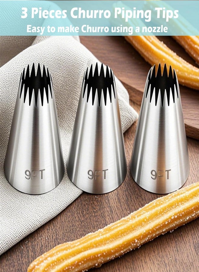 Hendiy 3 Pieces Churro Piping Tips, Stainless Steel 9FT Large Piping Tip Churro Maker Icing Tips, Pastry Tips for Cake Decorating Frosting Tip - Image 2
