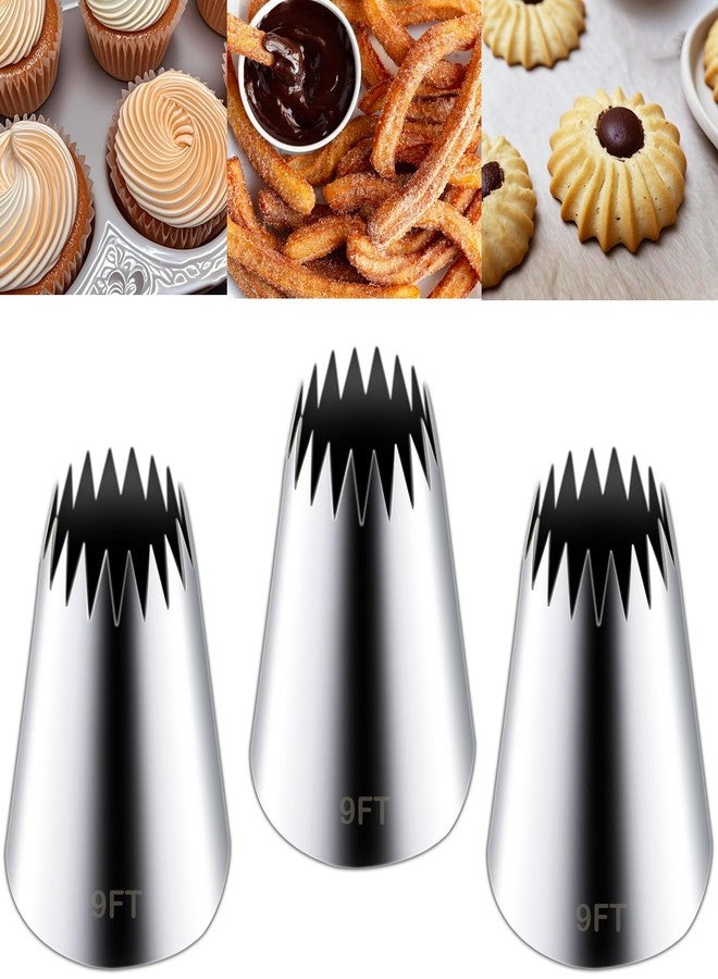 Hendiy 3 Pieces Churro Piping Tips, Stainless Steel 9FT Large Piping Tip Churro Maker Icing Tips, Pastry Tips for Cake Decorating Frosting Tip - Image 1
