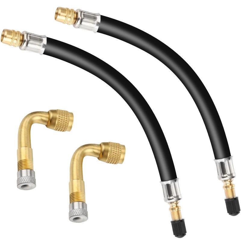 موسع صمام الإطارات المرن 2 قطعة 825 بوصة وموسع صمام الإطارات بزاوية 90 درجة 2 قطعة للسيارات والشاحنات والدراجات النارية والدراجات والسكوتر