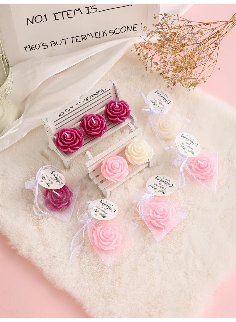 9Pcs Mixed Color Rose Scented Candle Gift Set (3 Red, 3 Pink, 3 White) with Organza Bags & Cards, Smokeless Aromatherapy Candles, Wedding Table Party Favors - Image 3