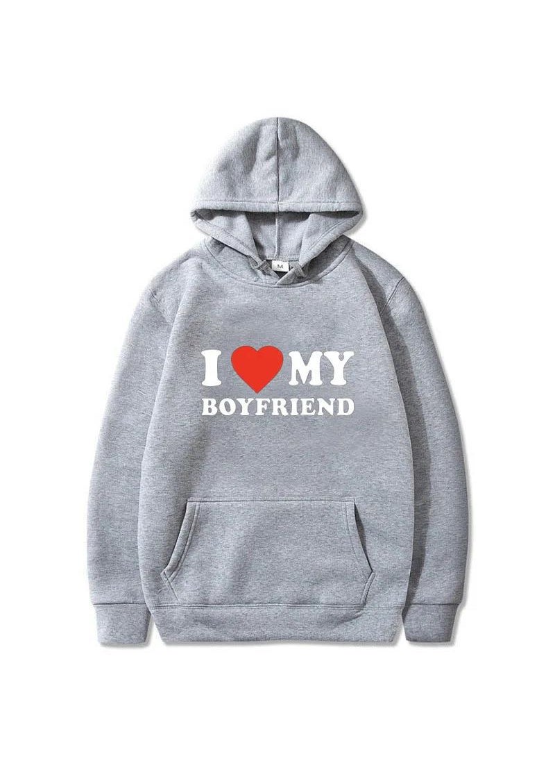 Generic - I Love My Boyfriend Girlfriends Printed Hoodie Casual Fashion Sports Shirt Harajuku Style Couple Matching Long Sleeve Sweatshirt Grey - Image 1