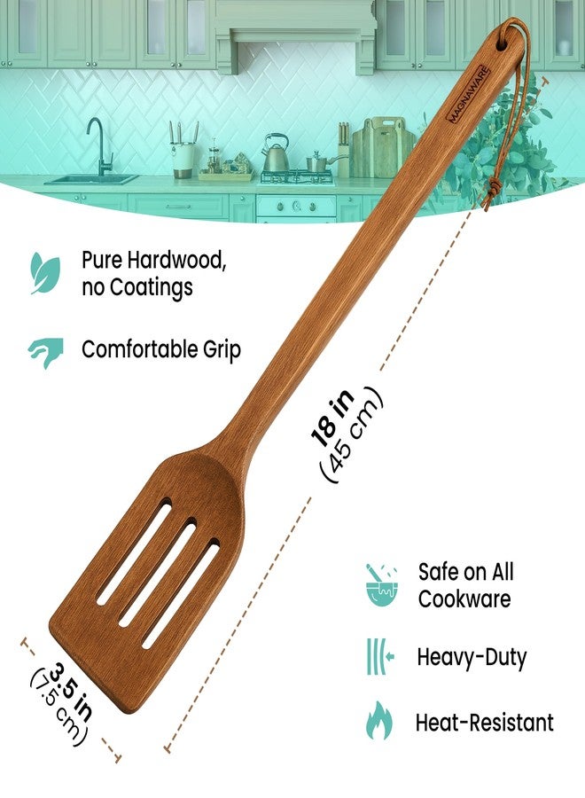 MAGNAWARE 18 Inch Long Wooden Slotted Spoon for Cooking, Acacia Wood Spoon with Holes (Spatula) - Image 3