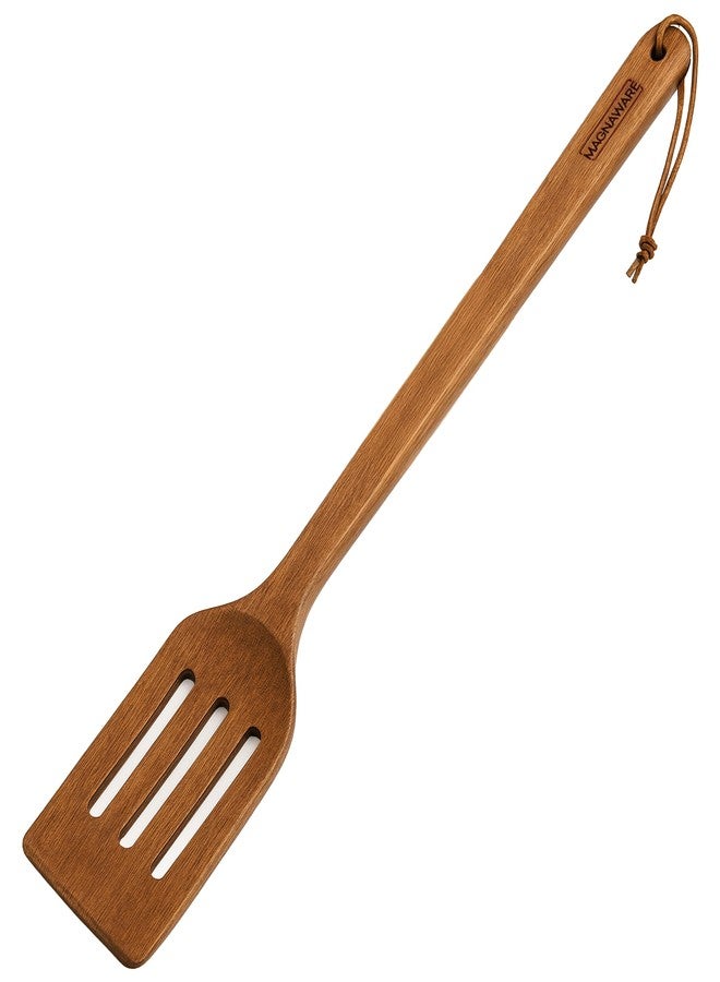 MAGNAWARE 18 Inch Long Wooden Slotted Spoon for Cooking, Acacia Wood Spoon with Holes (Spatula) - Image 1
