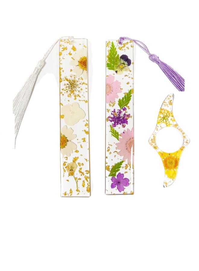 Bookmarks , 3PCS Bookmarks for Reading Women, Durable Handmade Dried Flower Resin Bookmarks with Tassels, Pretty and Increase Reading Interest - Image 1