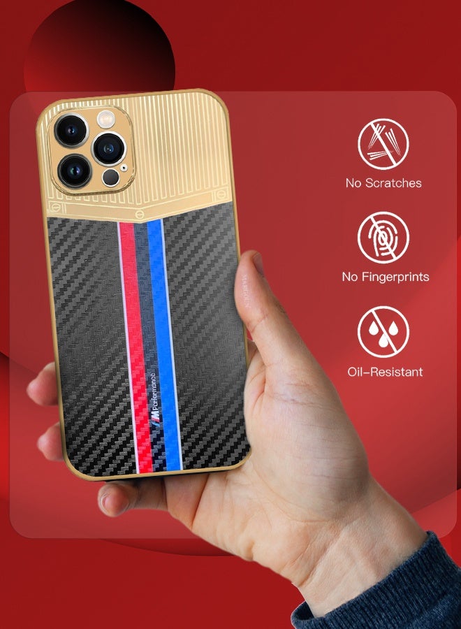 CATANES Luxury Gold Plated Case for iPhone 12 Pro Max - Hybrid Electroplated Frame Back Cover with Carbon Fiber Texture - Racing Stripe Pattern Black - Image 4
