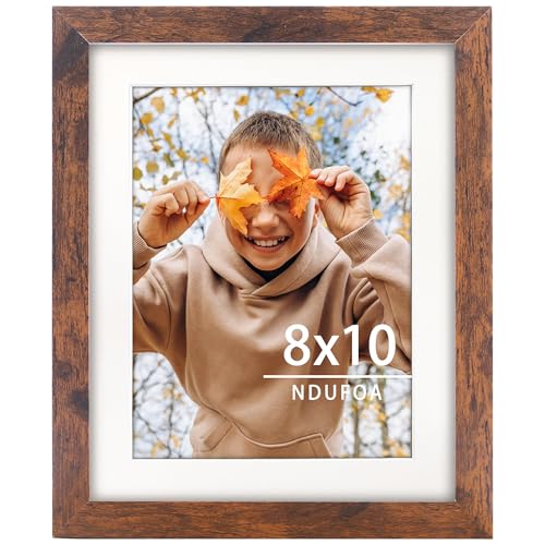 NDUFOA 8x10 Picture Frame Display Photos 6x8 with Mat or 8x10 without Mat Poster Frame for Wall and Tabletop Brown - Image 1