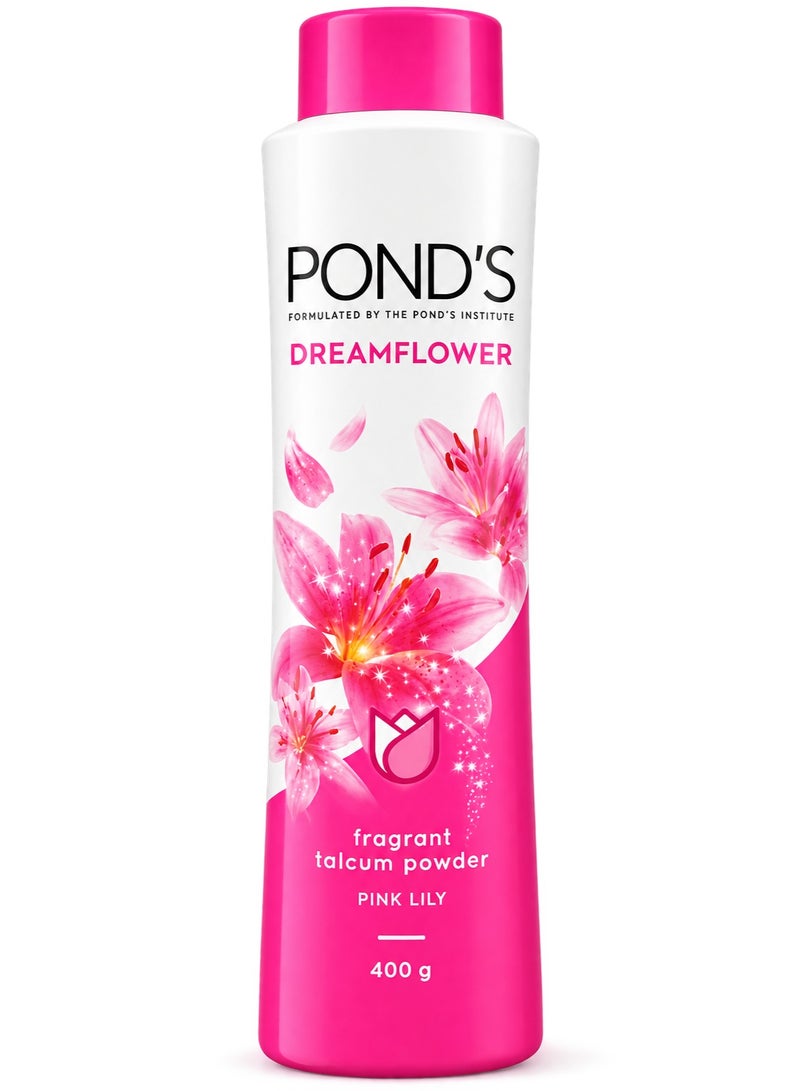 POND'S Dreamflower Pink Lily Fragrance Talcum Powder 400 g Cooling Fresh Talc for Face & Body - For Men & Women - Image 1